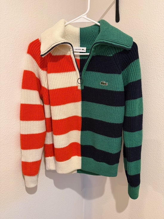 Women's Wool Zip Neck Contrast Stripe Colorblock Sweater - Picture 2 of 4